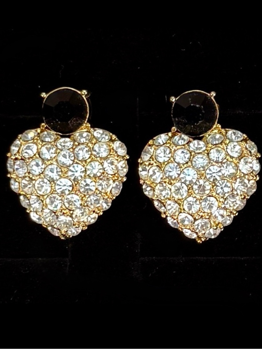 Gorgeous, goldtone, heart-shaped bling pierced post earrings